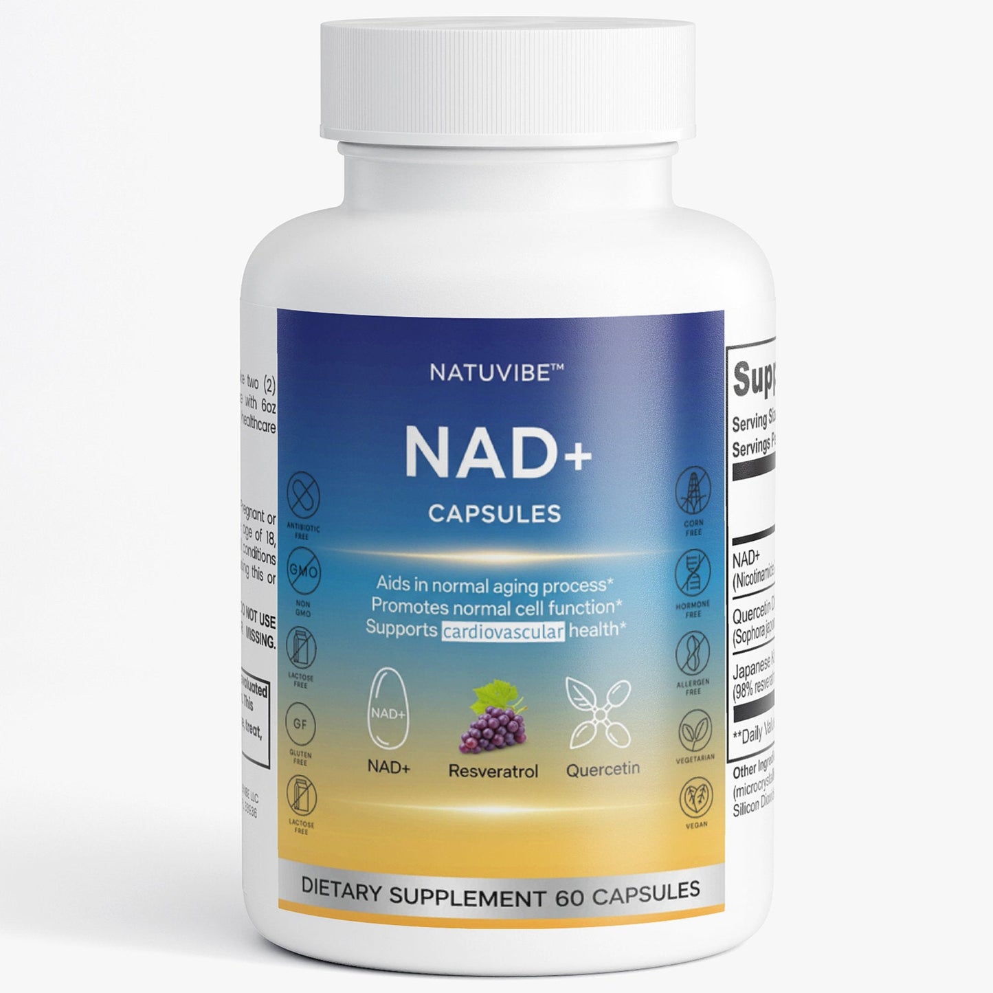 Natuvibe NAD+ capsules bottle on a white background