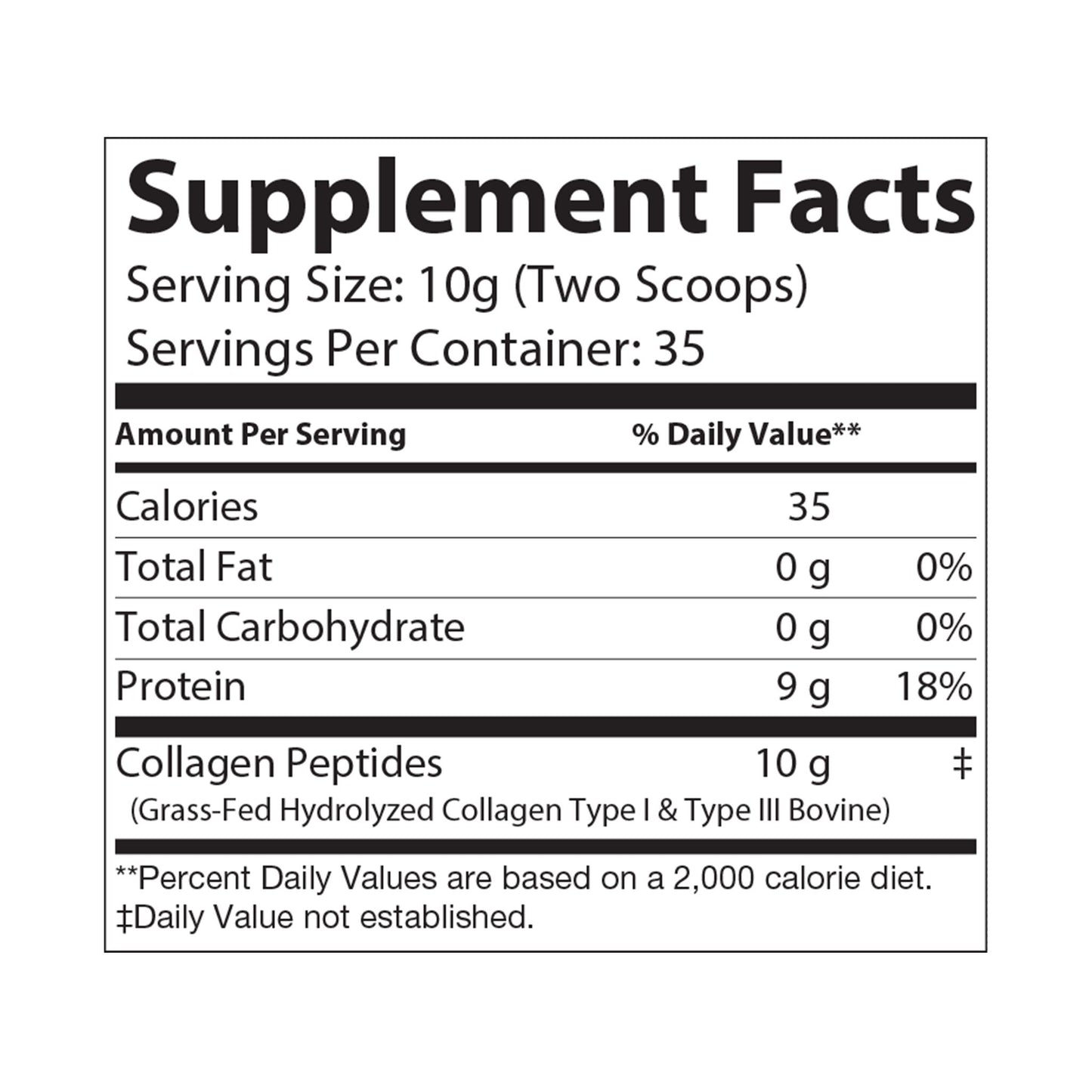 Supplement facts label for collagen peptides on a white background