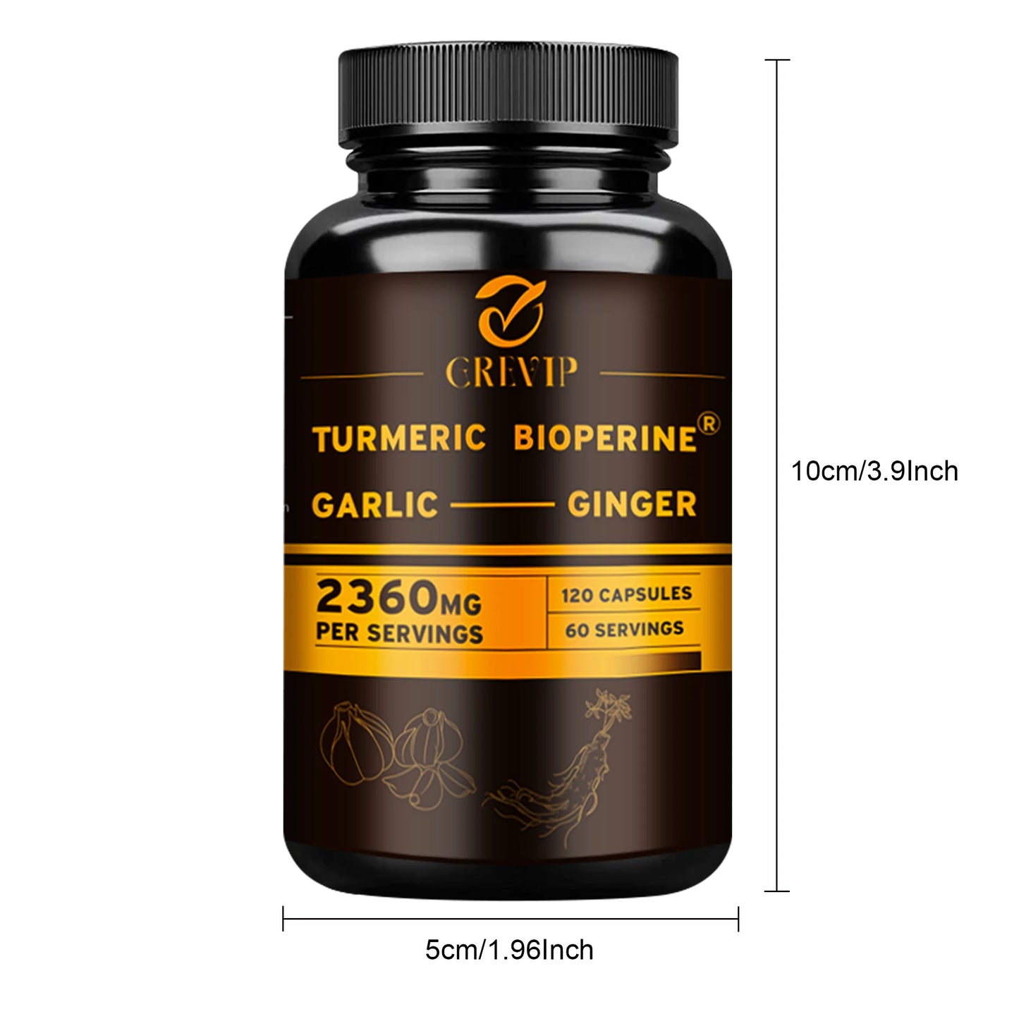 4-in-1 Turmeric Ginger Supplement - with Garlic Curcumin Black Pepper - Joints,Immune Support,Improves Digestion - 120 Capsules