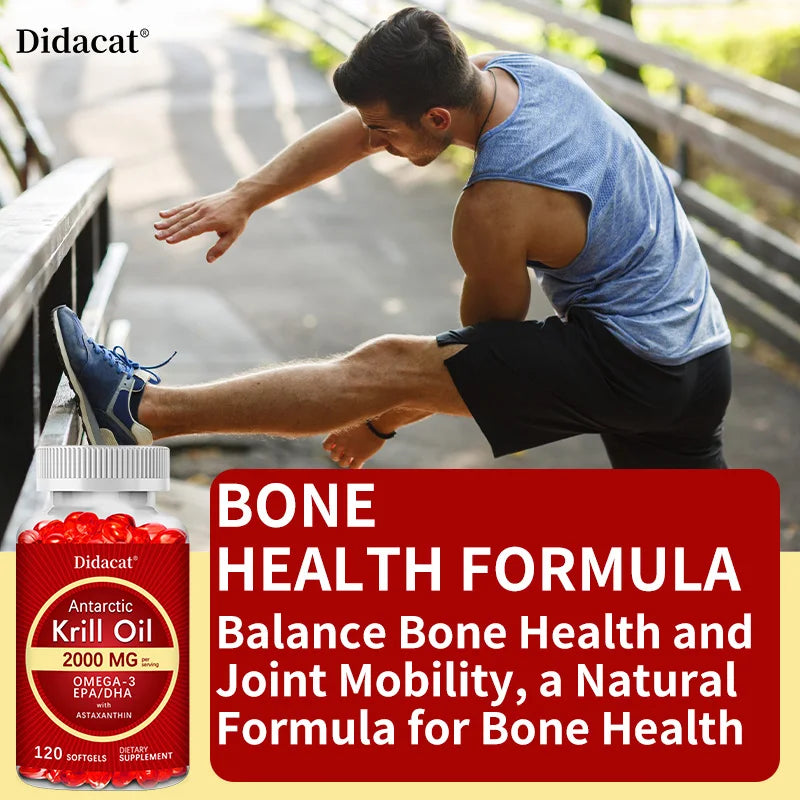 Antarctic Krill Oil 2000 mg 120 Softgels | Omega 3 EPA, DHA, Astaxanthin Supplement from Red Krill - Supports Bone, Heart, Brain