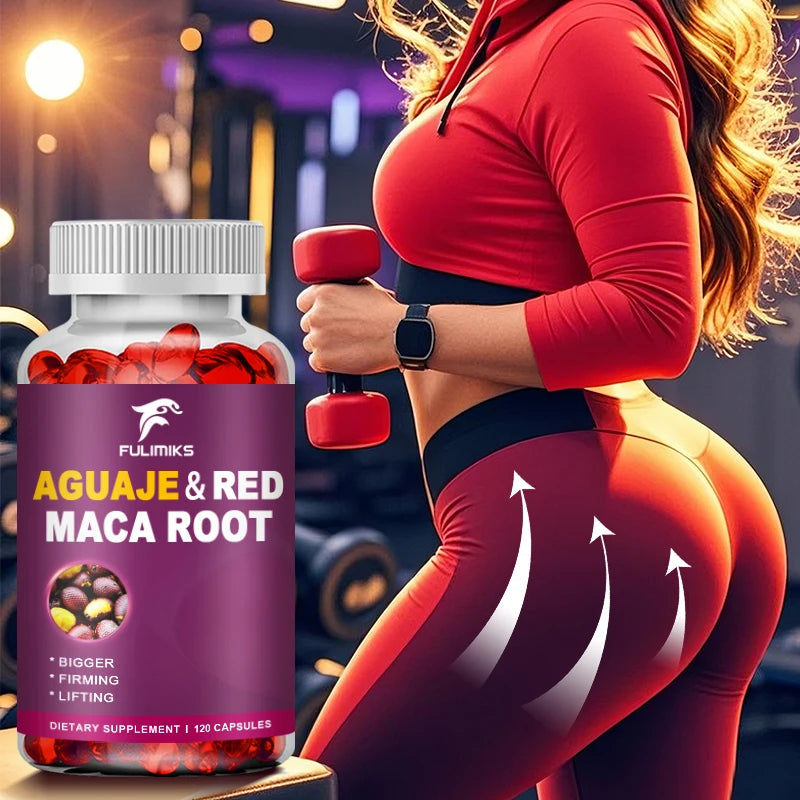 Aguaje Supplement Red Maca Root Extract Capsules Enhances Curves, Firms, Sculpting, Supports Buttocks and Immune Health