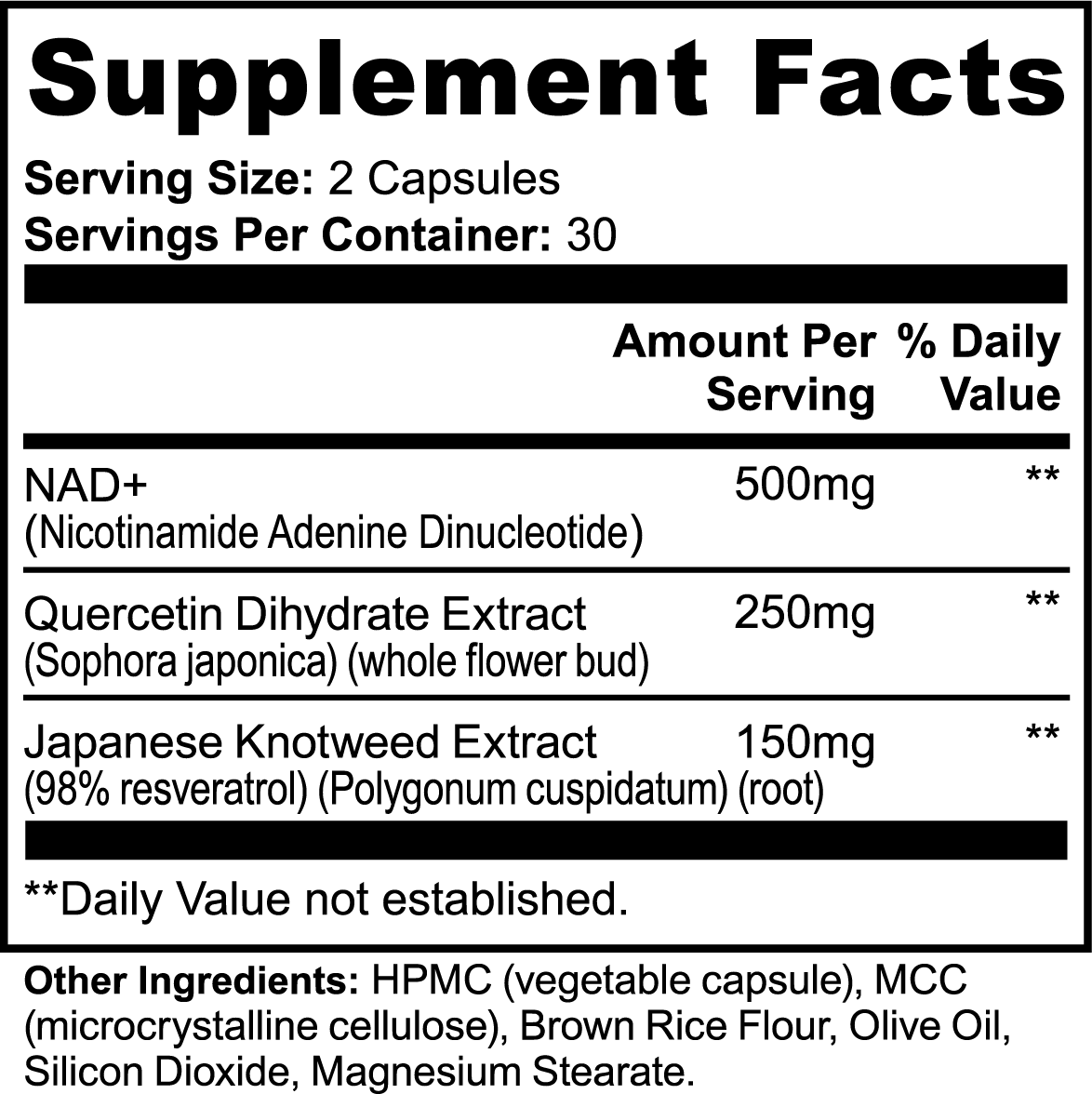 NAD+ Anti-Aging & Brain Support Nahrungsergänzungsmittel mit Quercetin & Resveratrol – 60 Kapseln