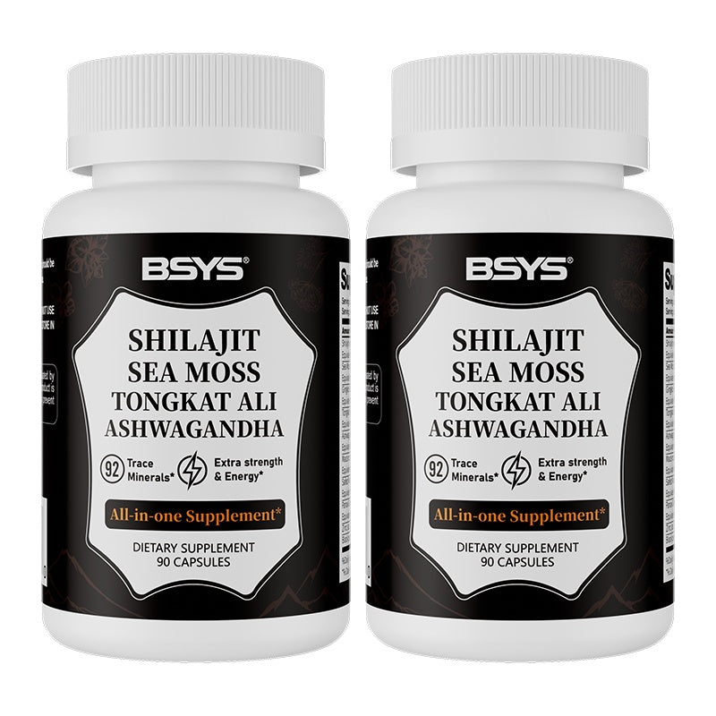 Shilajit - Sea Moss Capsules 90 Capsules Men's Vitality & Energy Anti-Fatigue Brain Health Support Hormone Balance Office Workers Seniors Antioxidant Care Blood Sugar & Metabolism Support Two bottles