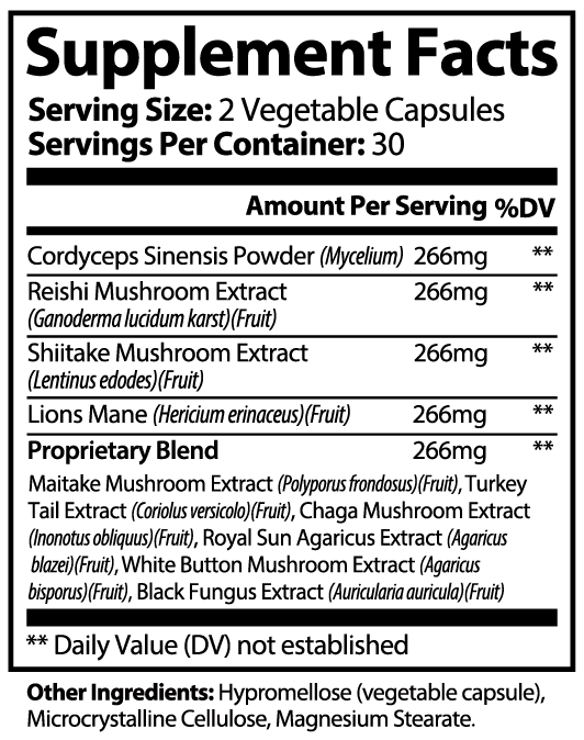 Mushroom 10X – 10 Mushroom Complex for Wellness, Mental Clarity & Immune Support | Lion’s Mane, Reishi & Cordyceps | 60 Caps
