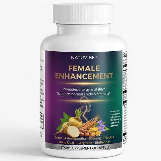 Natuvibe female enhancement supplement bottle on a white background