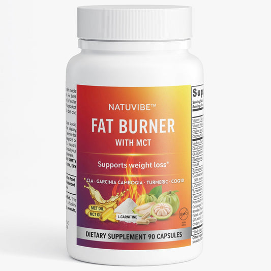 Natuvibe Fat Burner supplement bottle on a white background