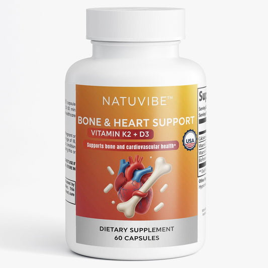 Natuvibe bone and heart support supplement bottle on a white background