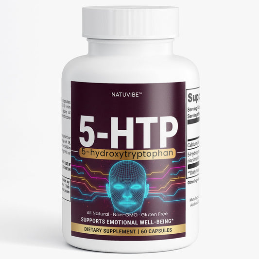 Natuvibe 5-HTP supplement bottle on a white background