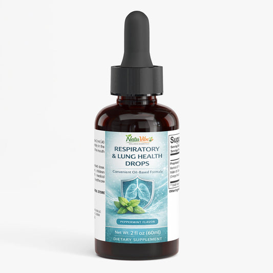 Bottle of respiratory and lung health drops with a dropper on a white background