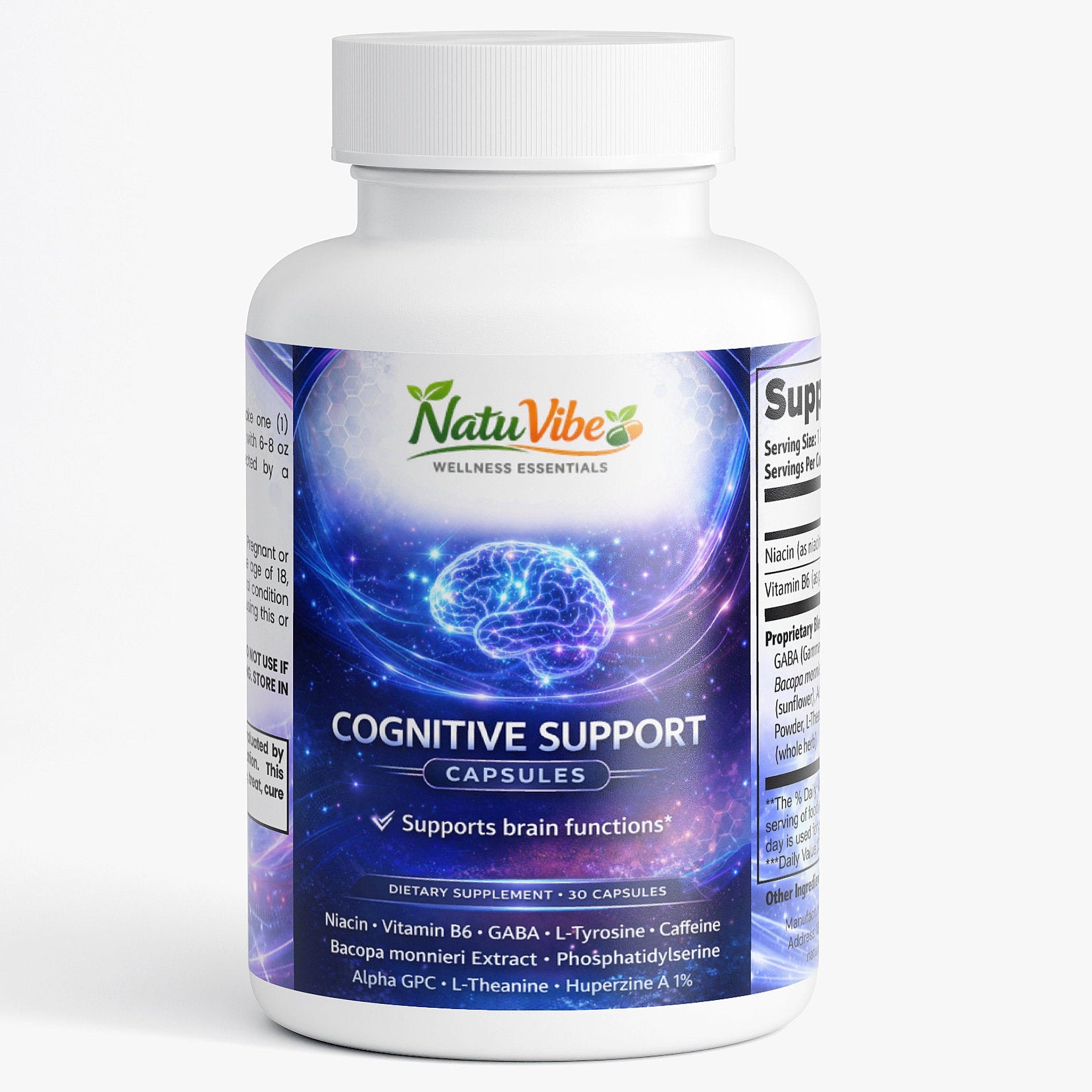 NatuVibe Cognitive Support capsules bottle on a white background