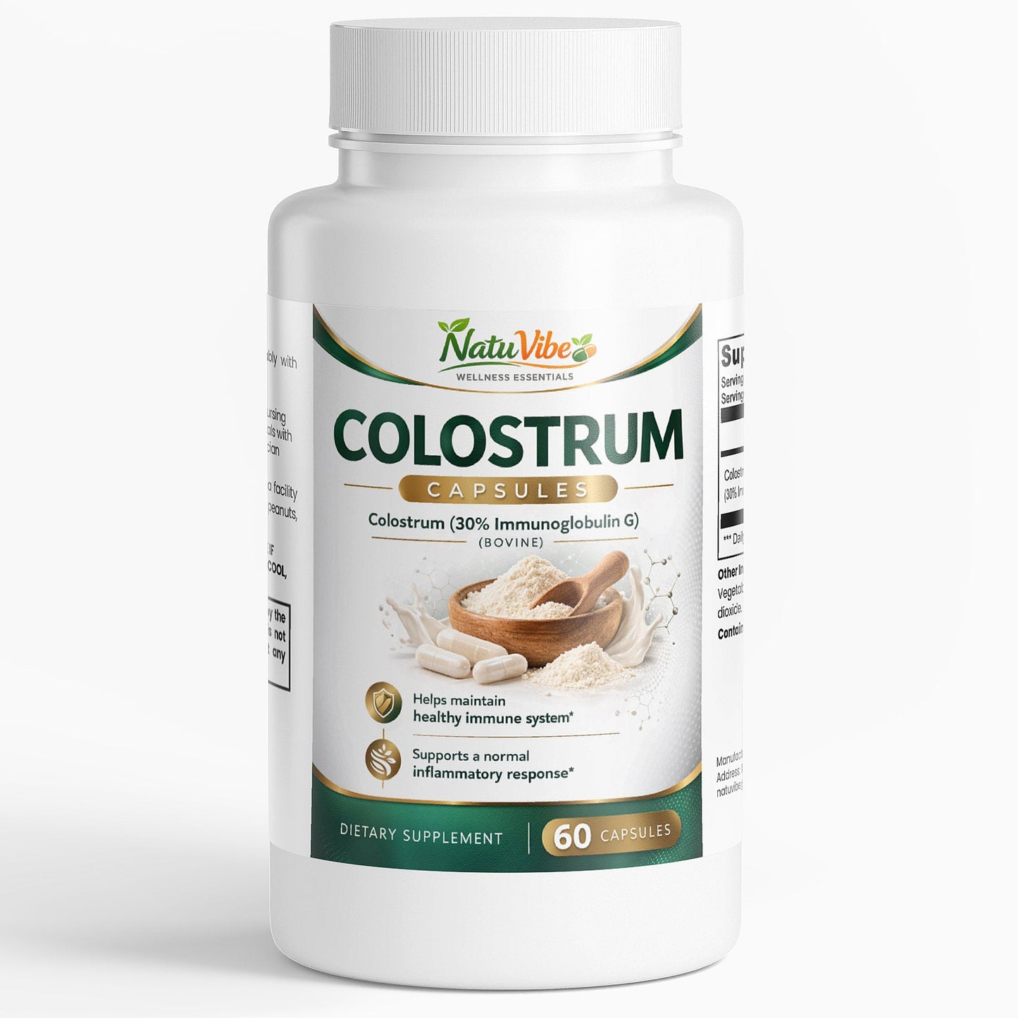 NatuVibe Colostrum Capsules bottle on a white background