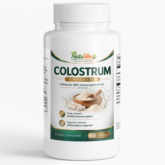 NatuVibe Colostrum Capsules bottle on a white background