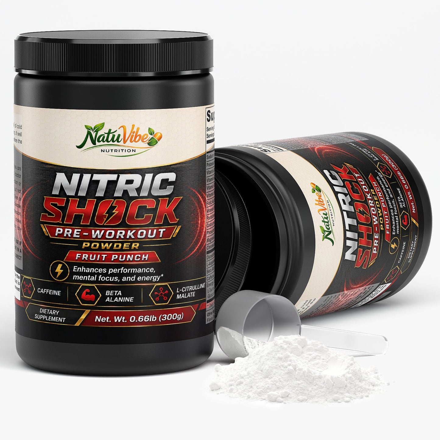 Nitric Shock Pre-Workout Powder – Energy, Strength, Focus & Muscle Pump Formula | 300g (Fruit Punch)
