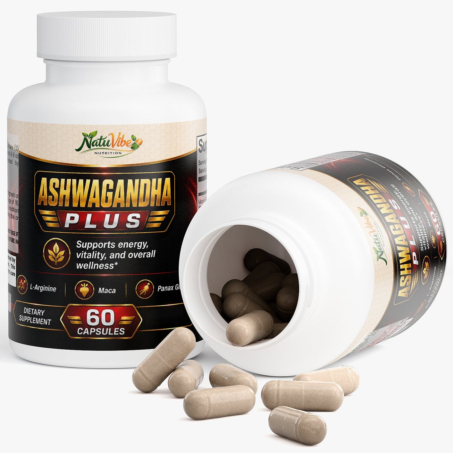 Ashwagandha Plus™ – KSM-66® Ashwagandha with Maca & Panax Ginseng | Energy, Vitality & Wellness Support | 60 Caps