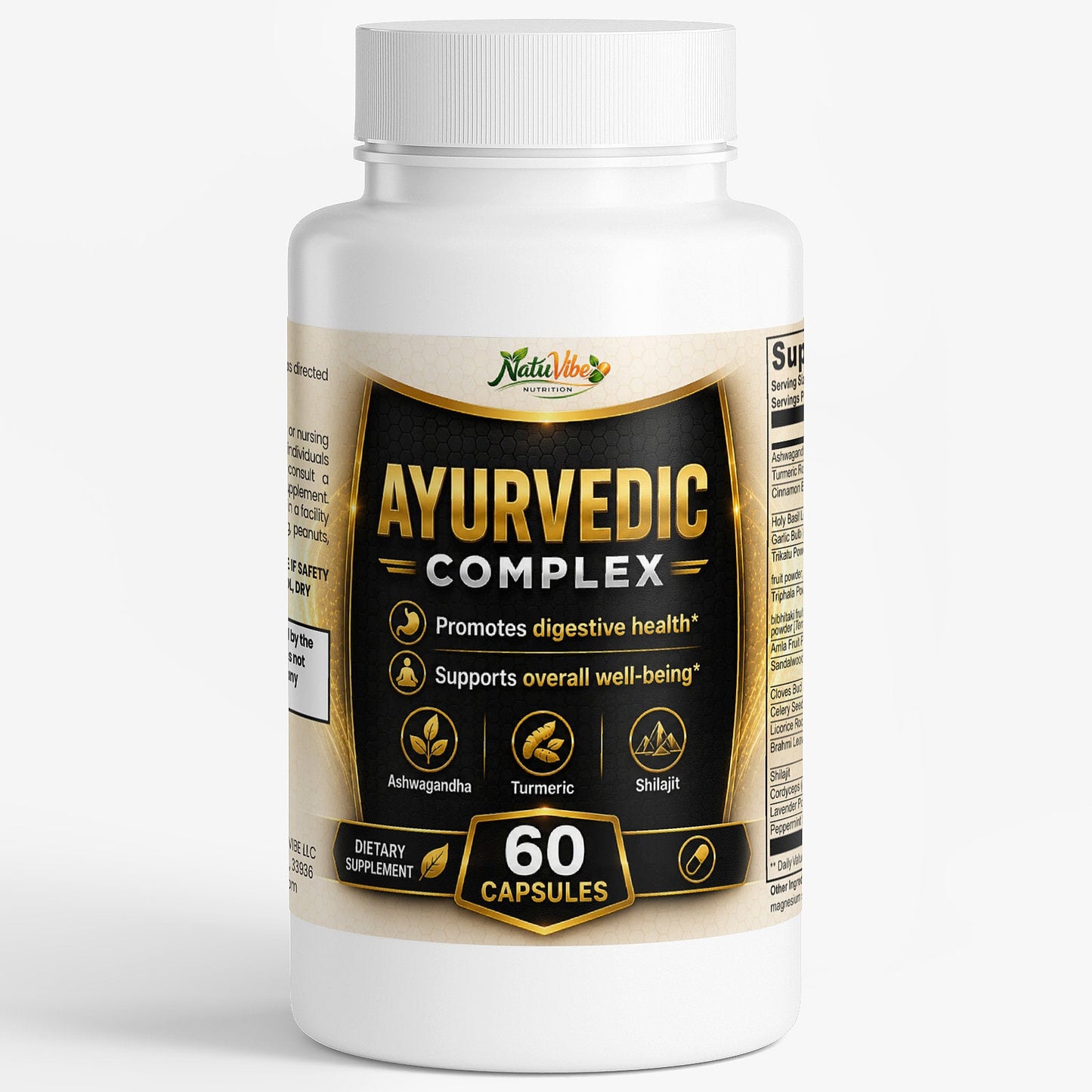 Ayurvedic Complex™ – Ashwagandha, Turmeric & Shilajit | Digestive Health & Overall Well-Being Support | 60 Caps