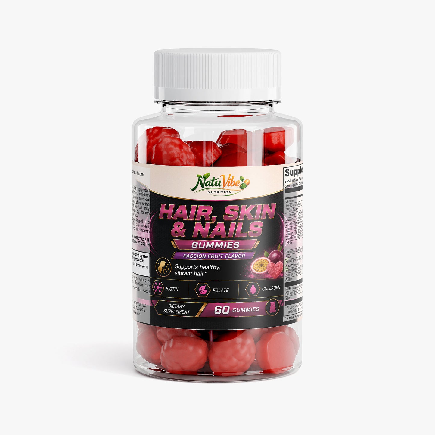 Premium Hair Skin & Nails Gummies with Biotin, Collagen & Zinc 60 ct