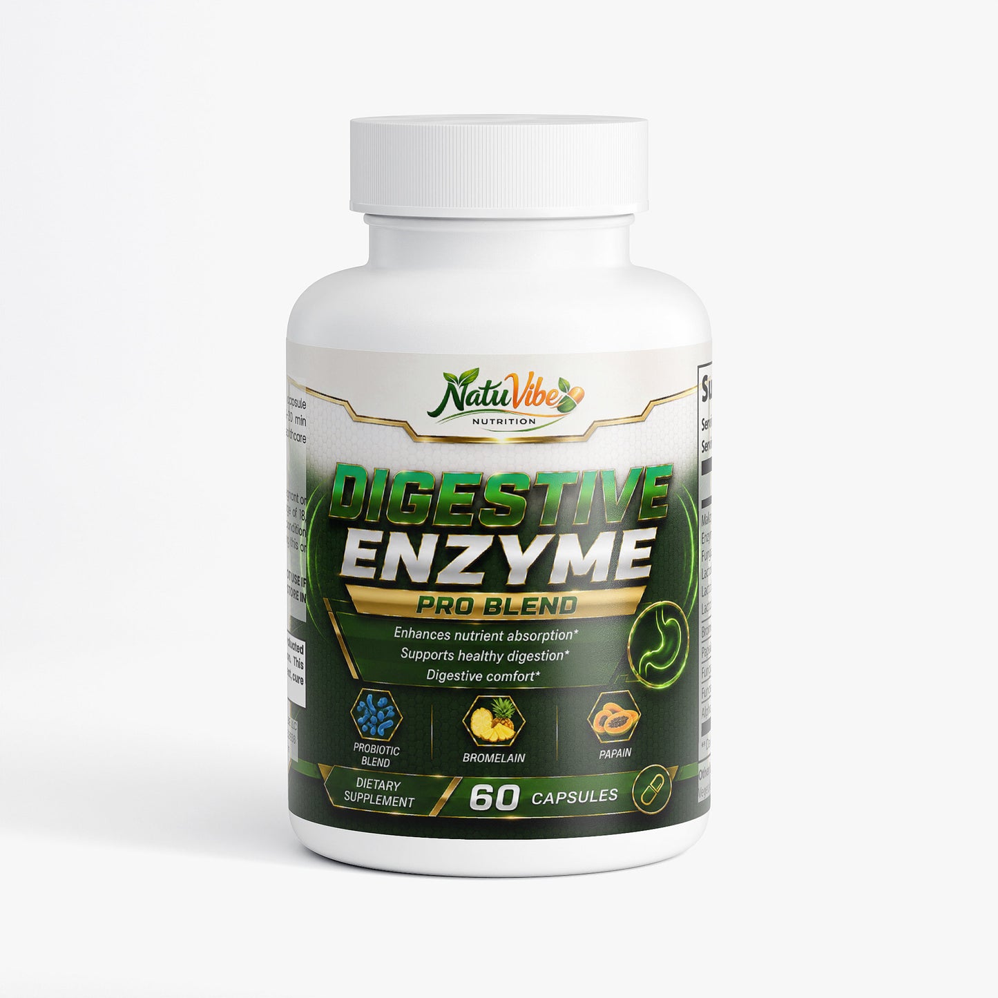 Bottle of NatiVibe Digestive Enzyme Pro Blend on a white background