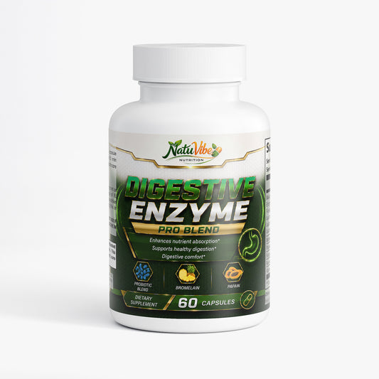 Bottle of NatiVibe Digestive Enzyme Pro Blend on a white background