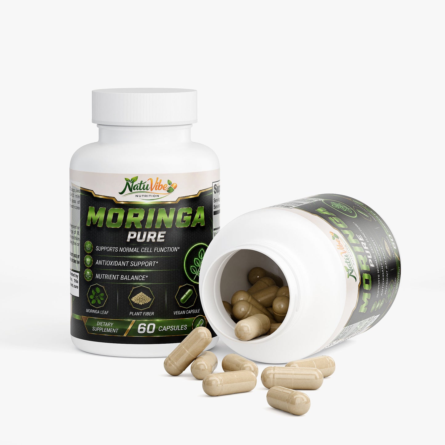 Moringa Pure 60 capsules Moringa Leaf, Plant Fiber, Vegan Capsule