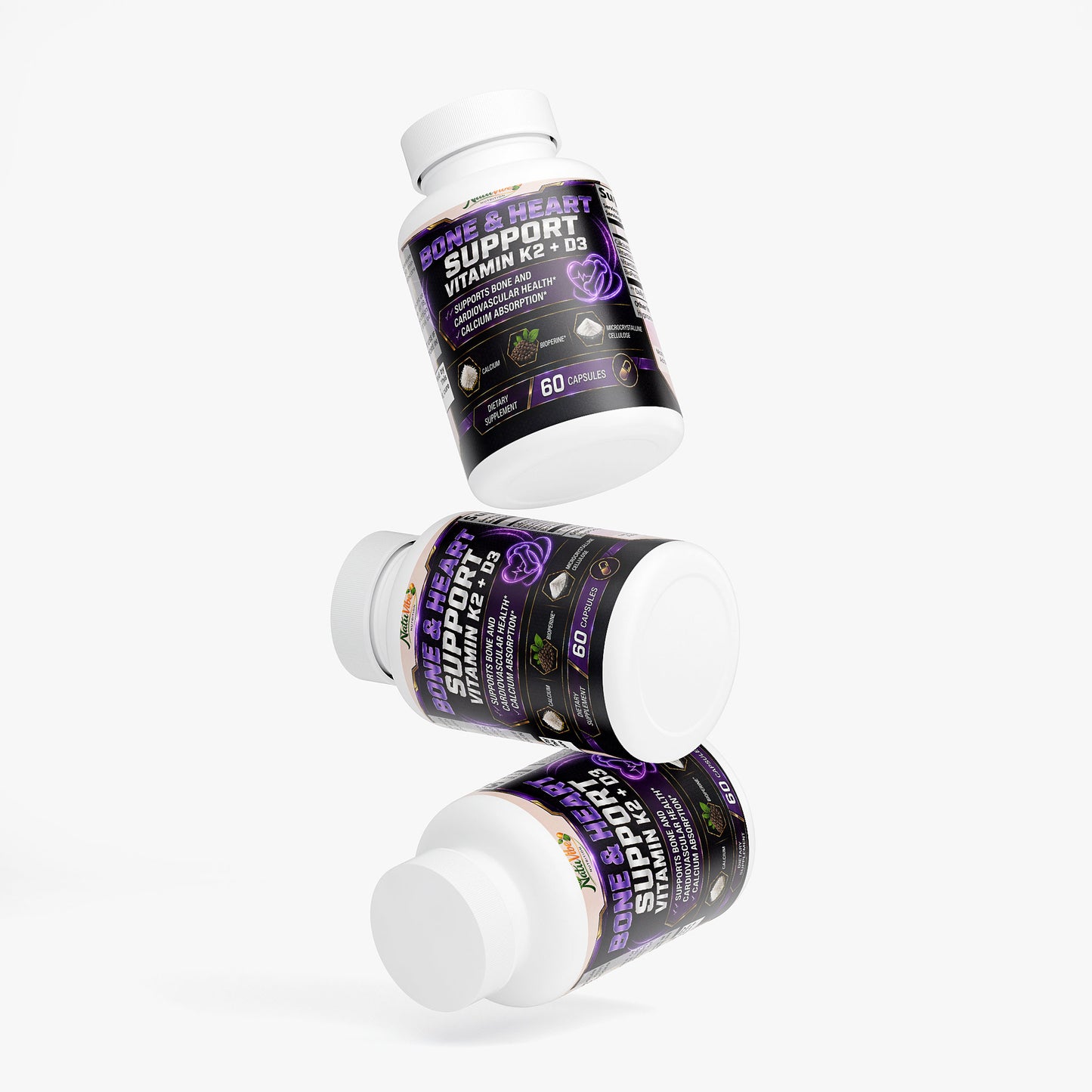 Vitamin D3 + K2 MK-7 Capsules with Calcium & BioPerine® – Bone, Heart & Immune Support | 60 Caps