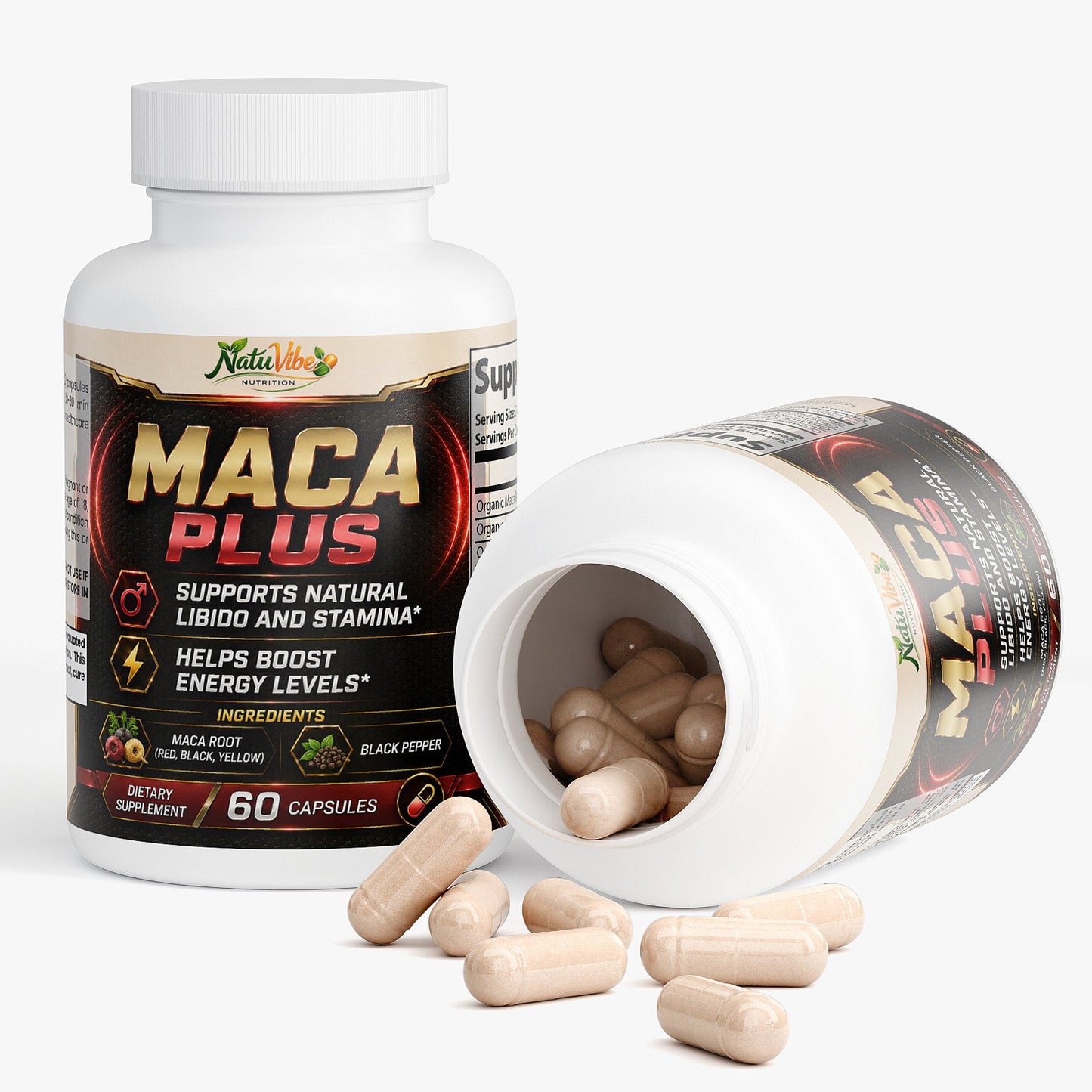 Maca Plus™ – Organic Maca Root Red, Black & Yellow | Natural Libido, Stamina & Energy Support | 60 Caps