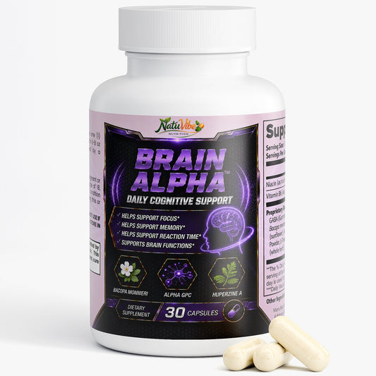 Brain Alpha™ – Daily Cognitive Support | Focus, Memory & Reaction Time | Bacopa, Alpha GPC & Huperzine A | 30 Caps