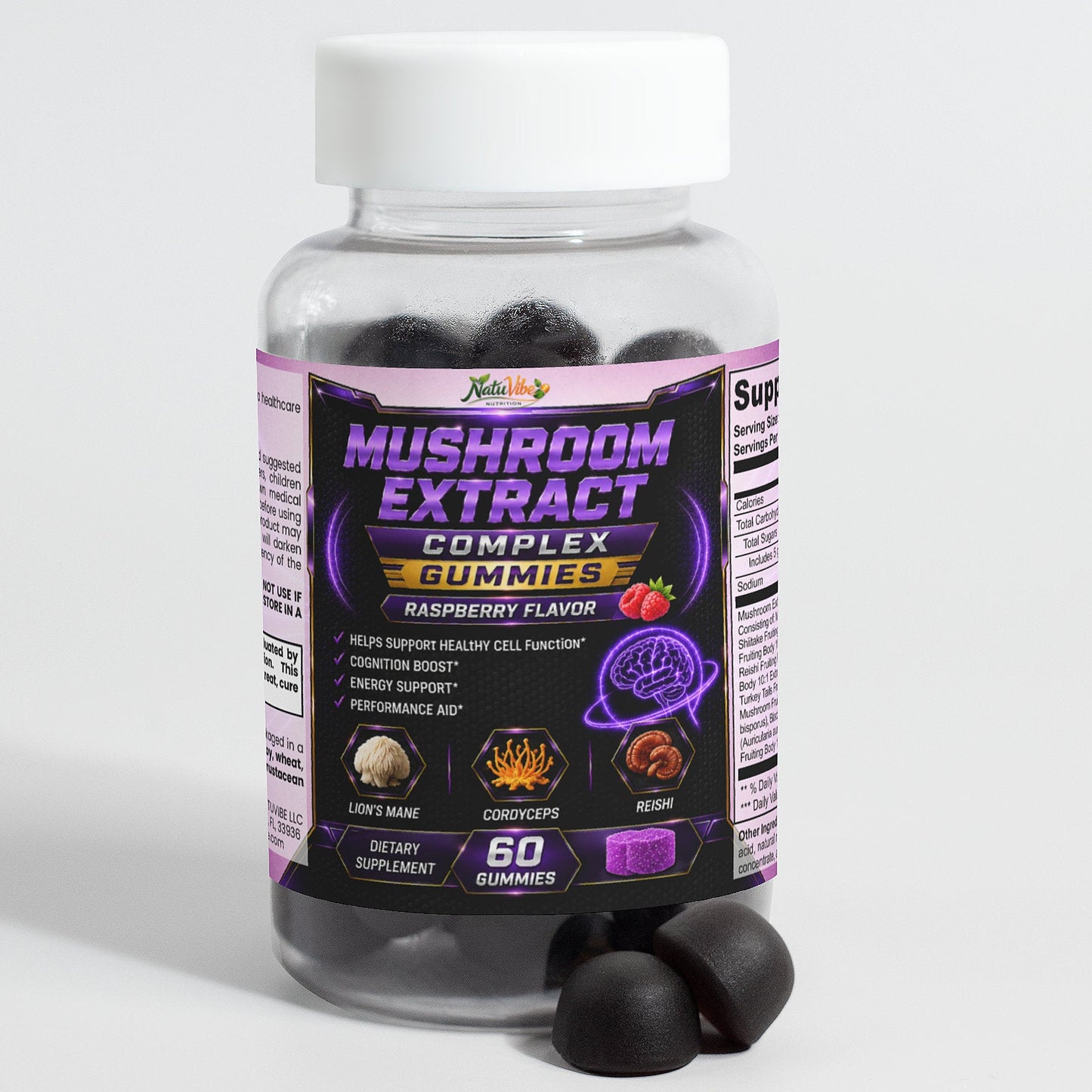 Mushroom Extract Complex 30 Days Supply Cognition boost Energy support Performance aid