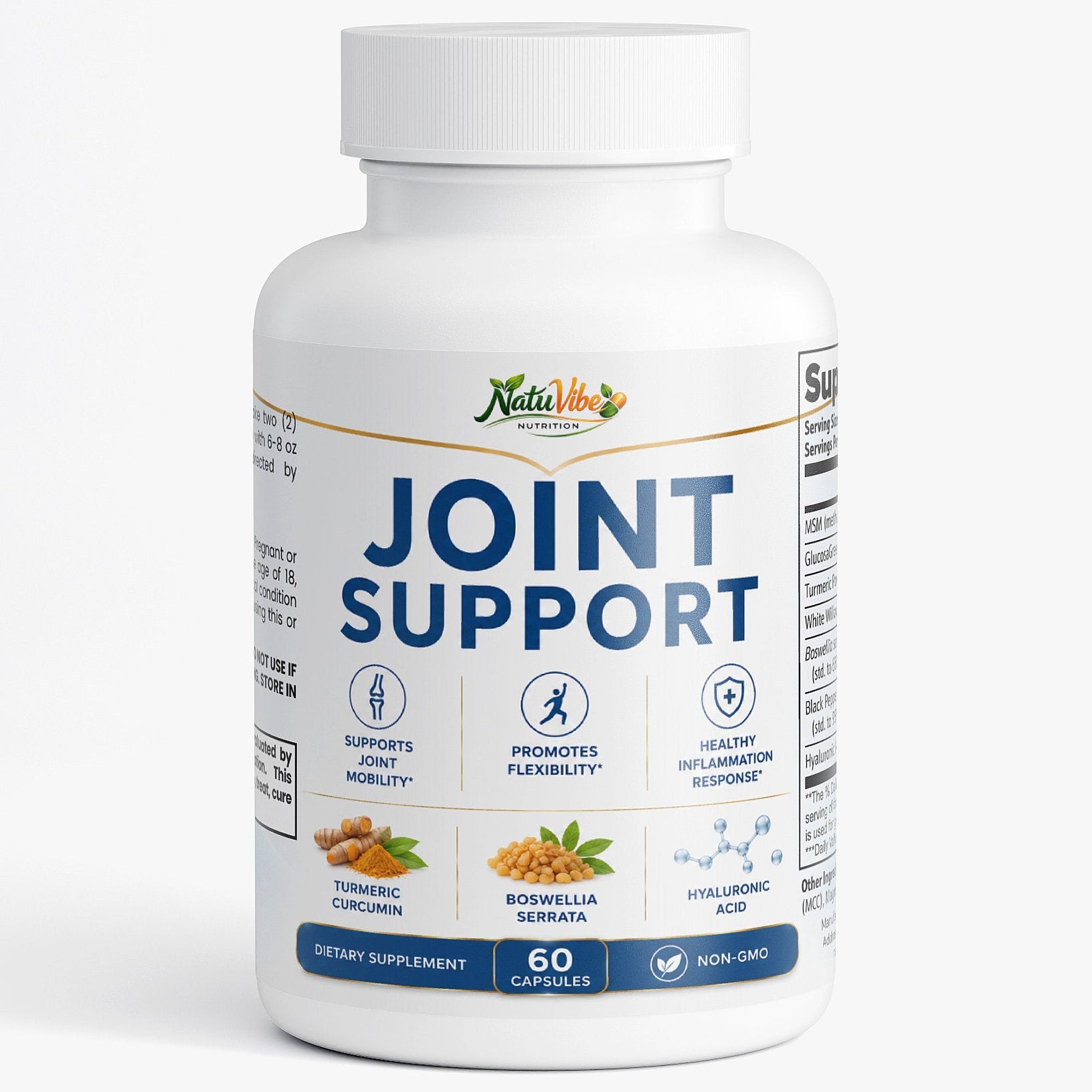 Supplement bottle labeled 'Joint Support' on a white background