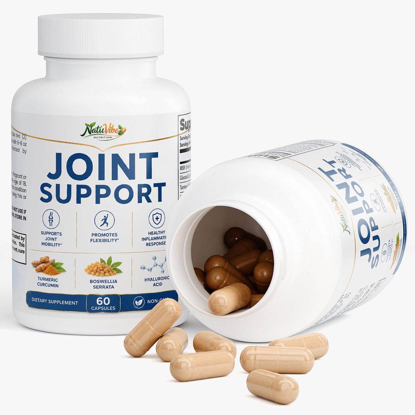 Joint Support Supplement with Turmeric Curcumin, Boswellia, MSM & Glucosamine – Flexibility, Mobility & Inflammation Support | 60 Caps