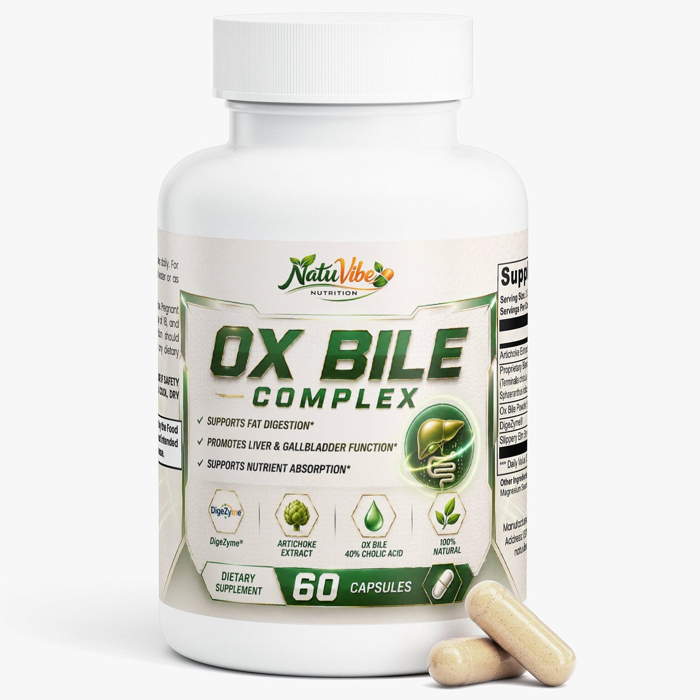 Ox Bile Complex with DigeZyme® & Artichoke Extract – Fat Digestion, Liver & Gallbladder Support | 60 Capsules