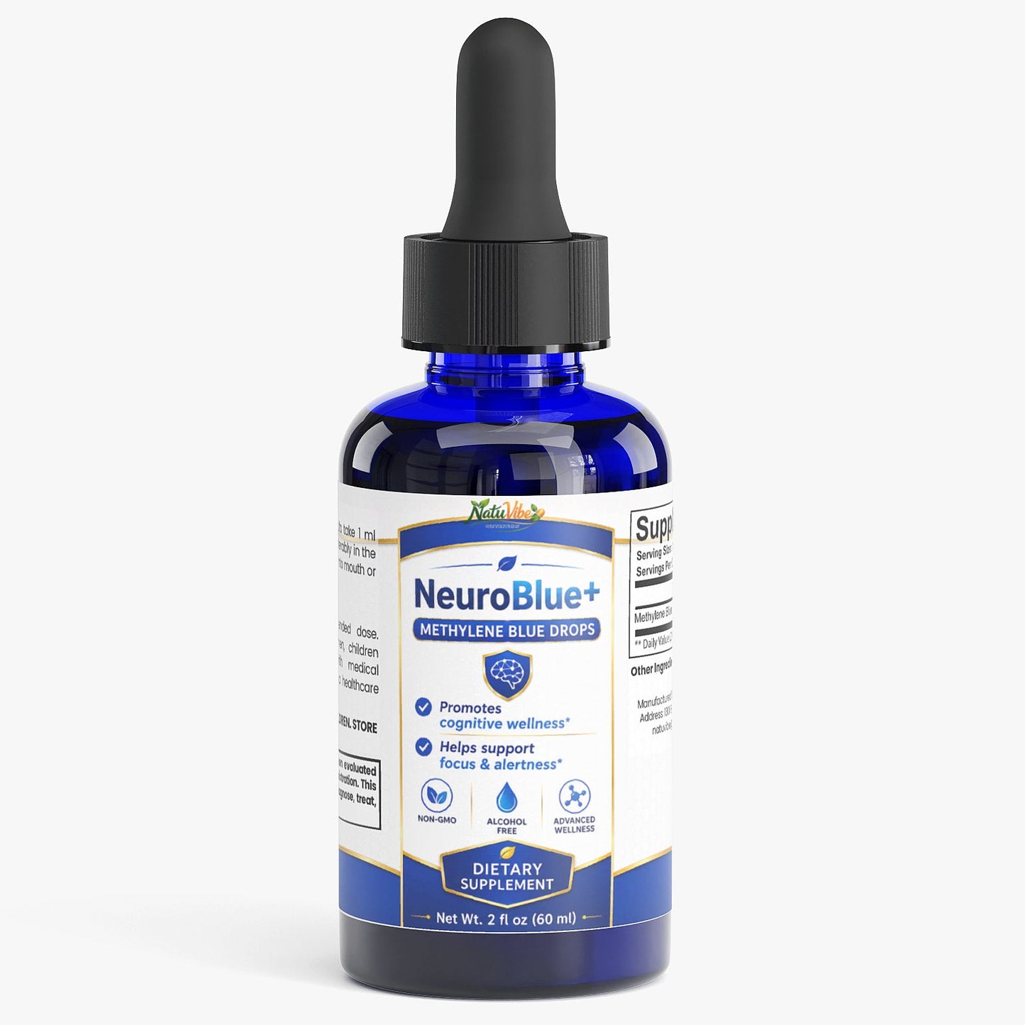 NeuroBlue+ Methylene Blue Drops – Cognitive Wellness, Focus & Alertness Support | Non-GMO Nootropic Liquid | 2 fl oz
