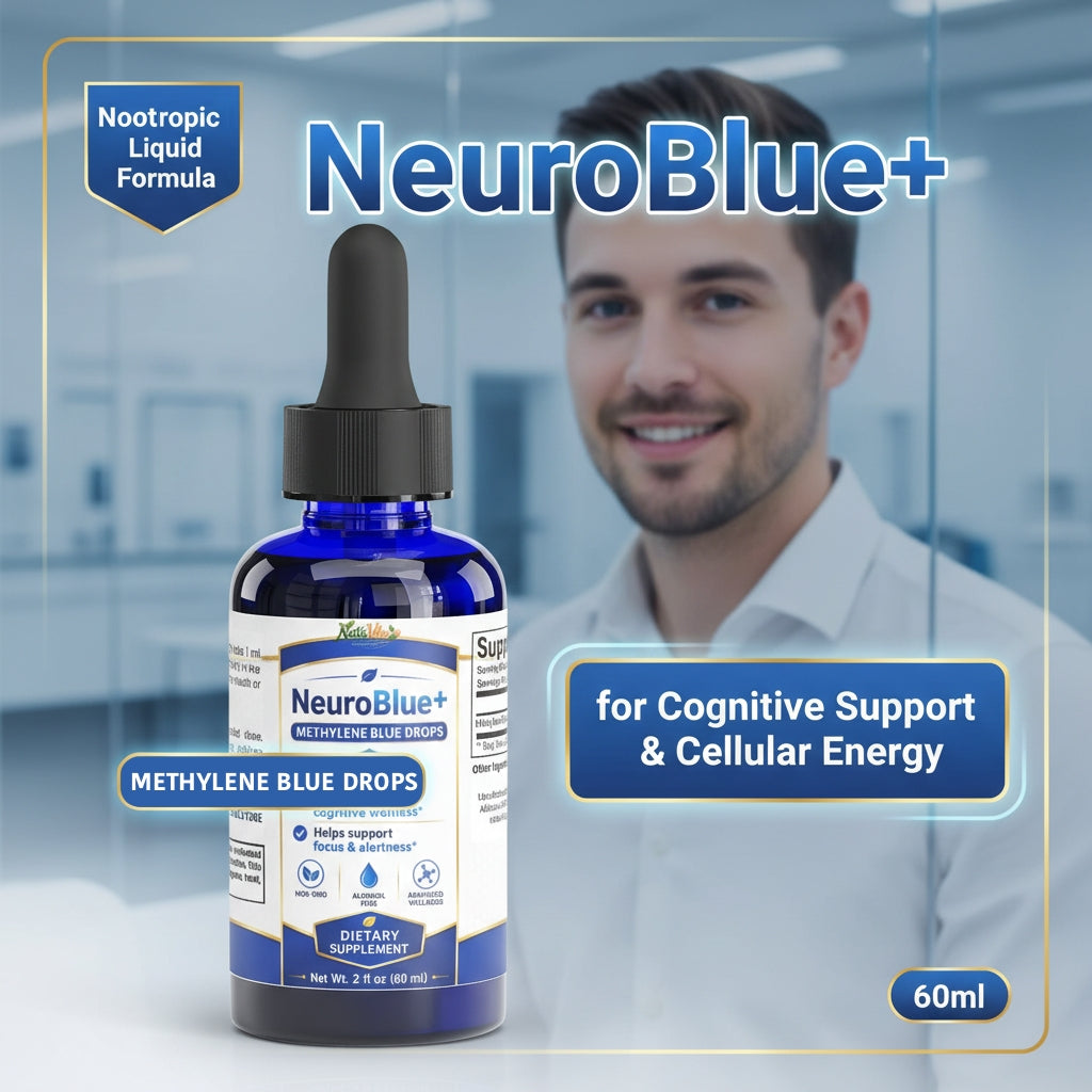 NeuroBlue+ Methylene Blue Drops – Cognitive Wellness, Focus & Alertness Support | Non-GMO Nootropic Liquid | 2 fl oz