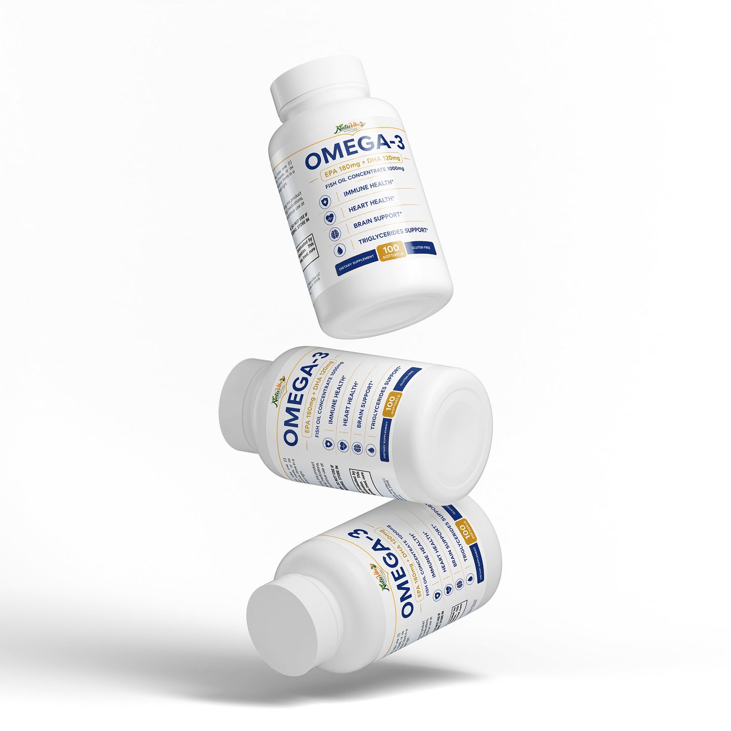 Omega-3 Fish Oil 1000mg – EPA 180mg + DHA 120mg | Immune, Heart & Brain Support | Gluten Free | 100 Softgels