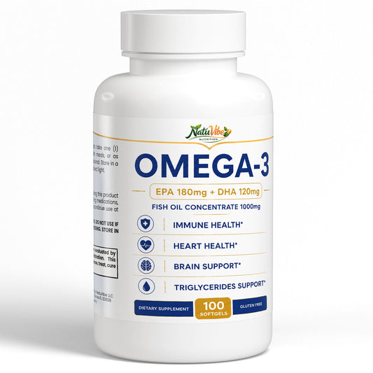 Omega-3 Fish Oil 1000mg – EPA 180mg + DHA 120mg | Immune, Heart & Brain Support | Gluten Free | 100 Softgels