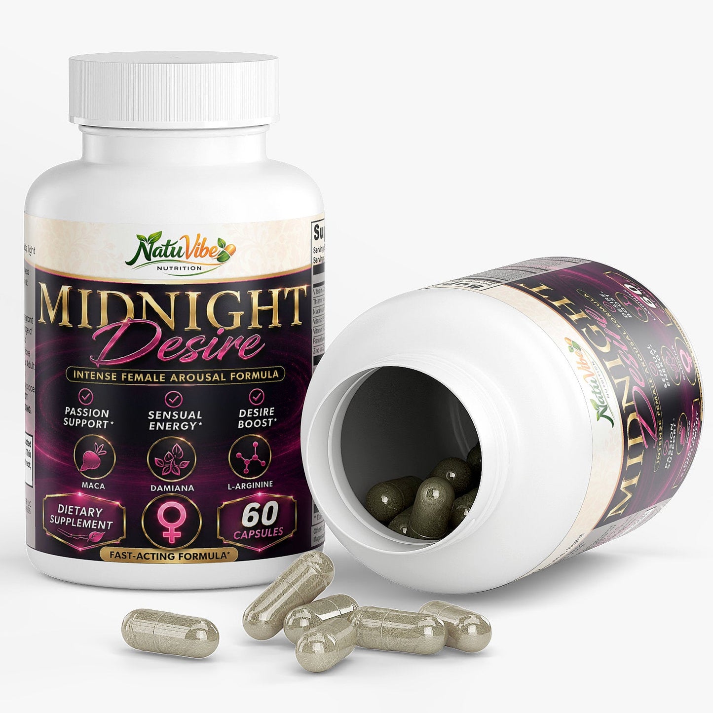 Midnight Desire – Female Libido & Desire Supplement | Passion, Sensual Energy & Arousal Support | Maca, Damiana & L-Arginine | 60 Caps