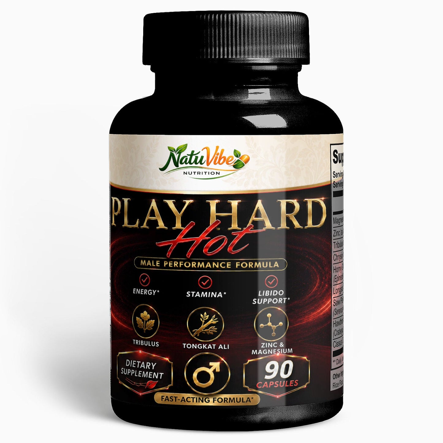 Play Hard Hot – Male Performance Formula | Libido, Stamina & Energy | Tribulus, Tongkat Ali & Horny Goat Weed | 90 Caps