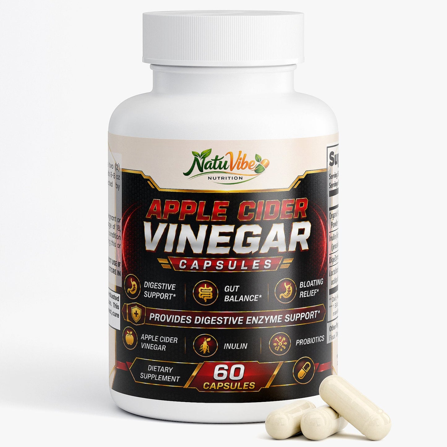 Organic Apple Cider Vinegar Capsules – ACV Supplement for Gut Health, Digestion & Weight Management | 60 Caps