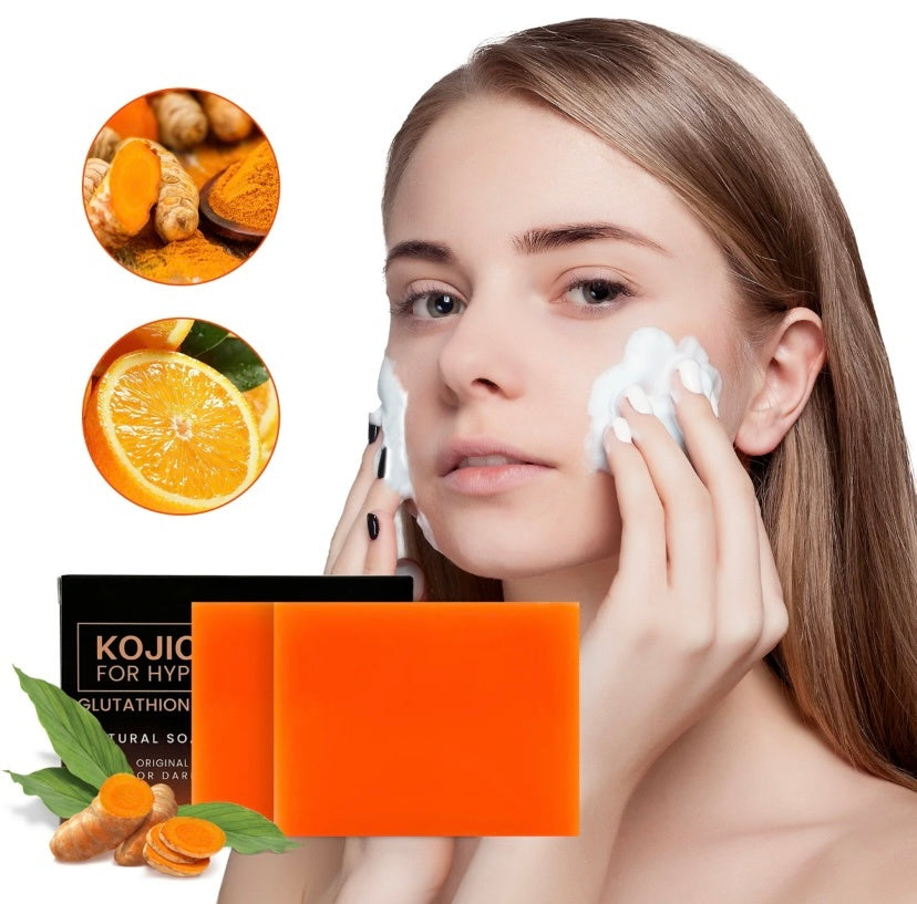 Organic Turmeric Soap Bar For Face, Kojic Acid Soap For Hyperpigmentation, Premium Japanese Formulated Kojic Soap Enriched With Vitamin C, Retinol, Collagen