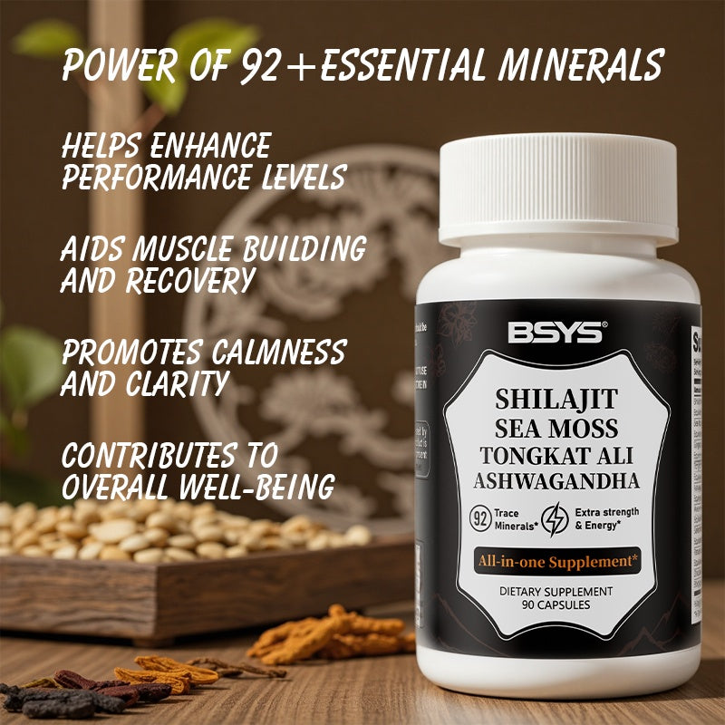 Shilajit - Sea Moss Capsules 90 Capsules Men's Vitality & Energy Anti-Fatigue Brain Health Support Hormone Balance Office Workers Seniors Antioxidant Care Blood Sugar & Metabolism Support