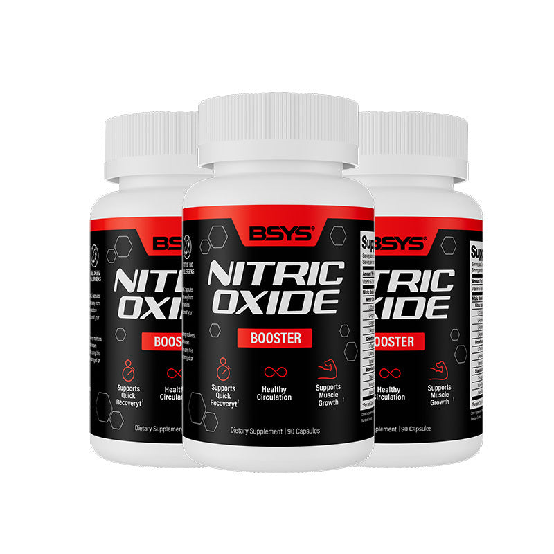 Nitric Oxide Support Promotes Healthy Blood Flow Vascular Relaxation Muscle Oxygen & Nutrient Delivery Fatigue Resistance WorkoutPerformance AthleteEssential VascularHealth Three bottles