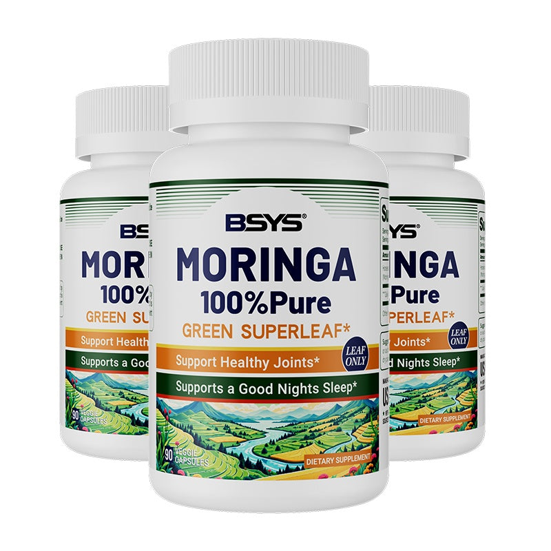 Moringa Capsules Antioxidant & Anti-Inflammatory Support Blood Sugar Health Aid Cholesterol Balance Formula Heart Wellness Support Immune Boost & Natural Defense Daily Superfood Supplement Three bottles