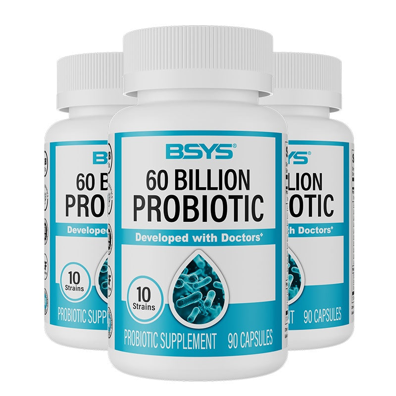 60 Billion CFU Probiotic Capsules Acid-Resistant Stomach-Resistant Formula Intestinal Delivery Technology Digestive & Immune Health Support Daily Gut Wellness Supplement Three bottles