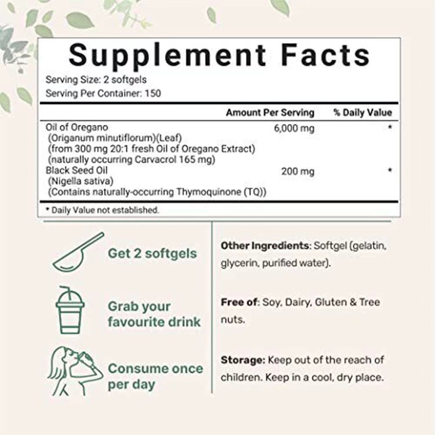 300 Softgels Oil of Oregano with Black Seed Oil 6000mg Organic-Non-GMO, Gluten Free -USA