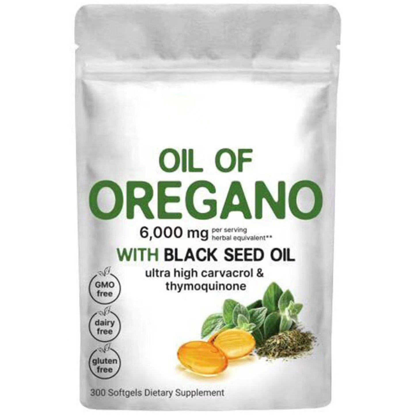 300 Softgels Oil of Oregano with Black Seed Oil 6000mg Organic-Non-GMO, Gluten Free -USA