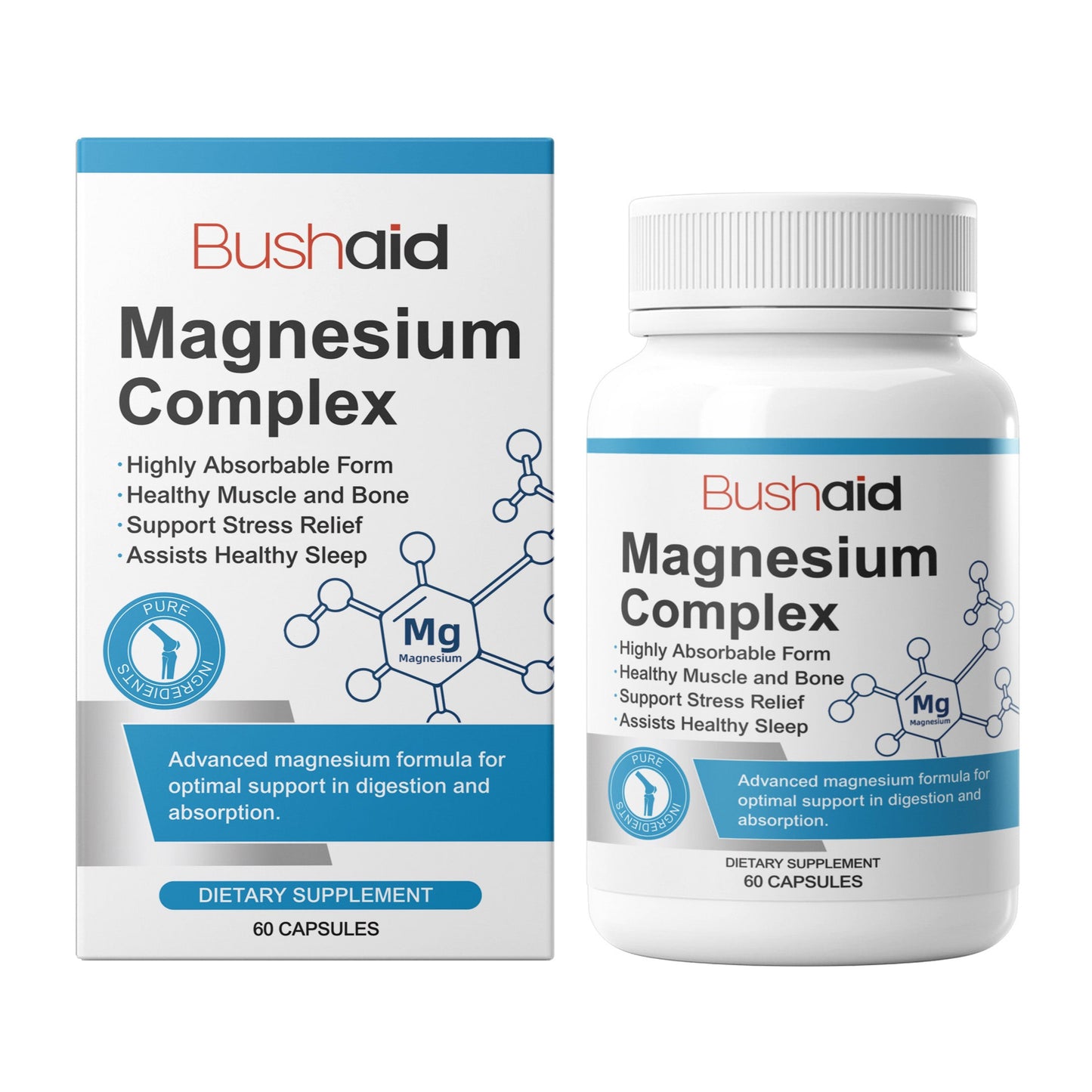 Pure Magnesium Complex – Advanced Absorption Formula for Muscle, Bone, Stress Relief & Sleep Support | 60 Capsules default title