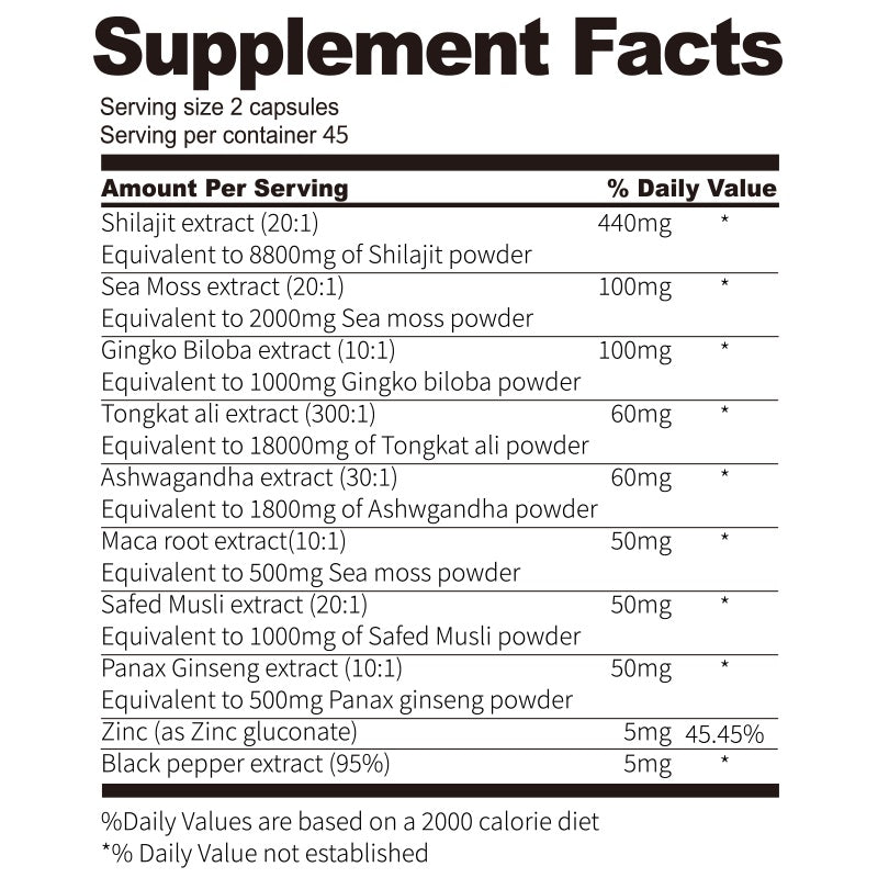 Shilajit - Sea Moss Capsules 90 Capsules Men's Vitality & Energy Anti-Fatigue Brain Health Support Hormone Balance Office Workers Seniors Antioxidant Care Blood Sugar & Metabolism Support
