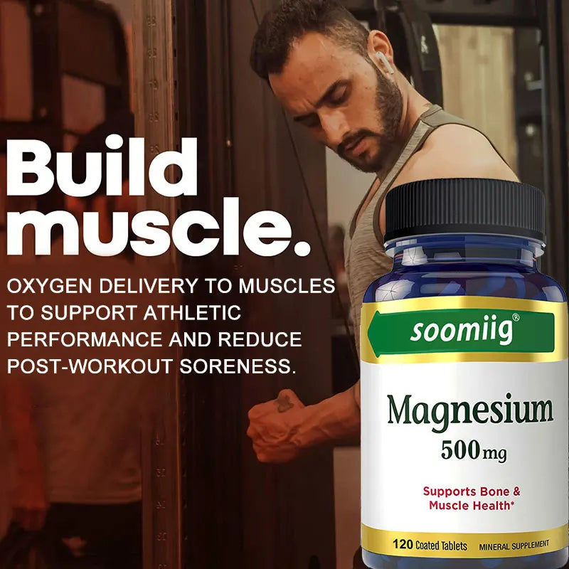 Magnesium Supplement 500 mg, Supports Bone and Muscle Health, Highly Absorbable, Relieves Stress, Improves Sleep Quality