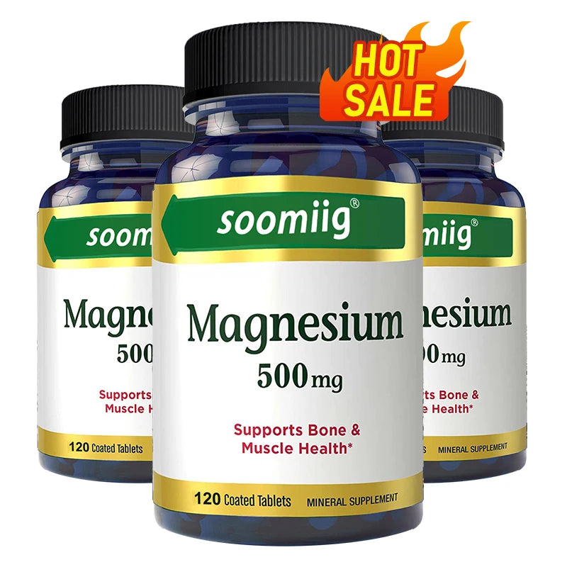 Magnesium Supplement 500 mg, Supports Bone and Muscle Health, Highly Absorbable, Relieves Stress, Improves Sleep Quality