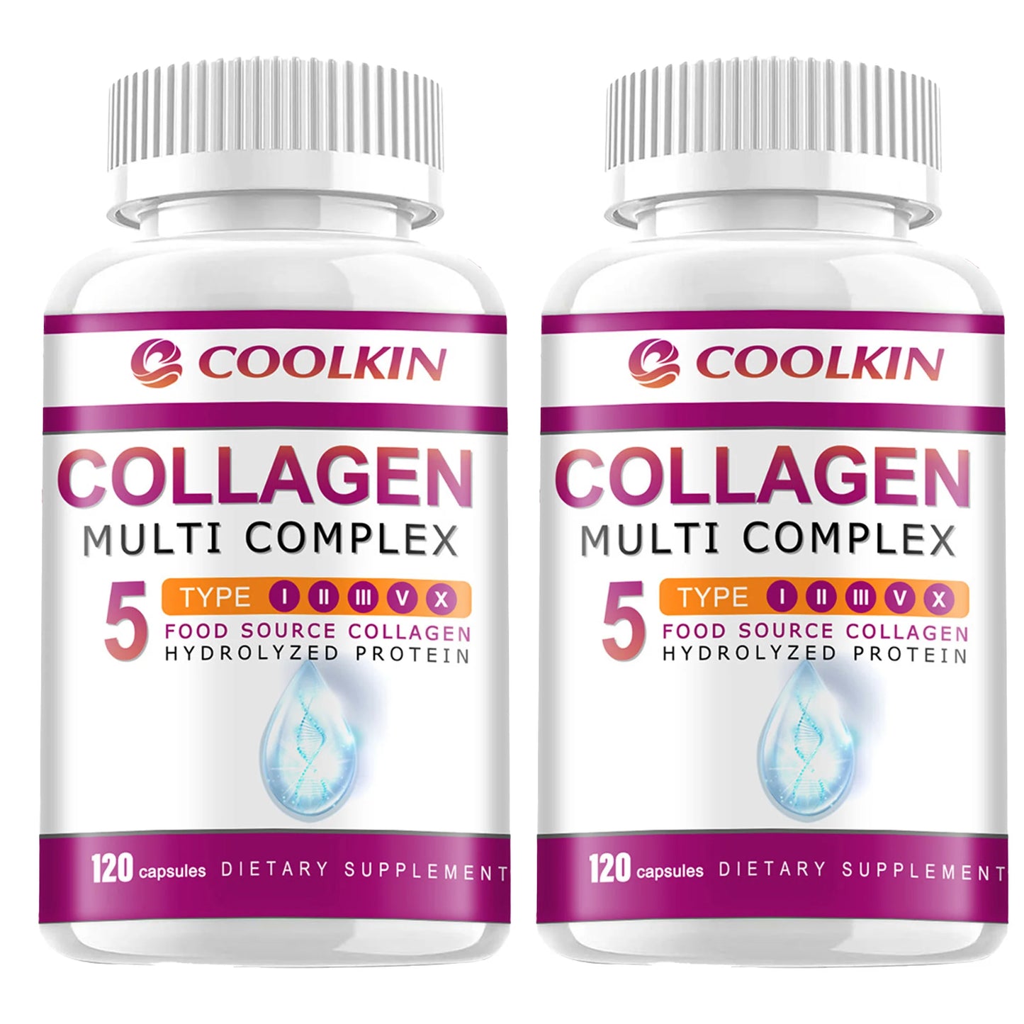 Collagen Complex - with Types I, II, III, V, X - for Healthy Hair, Bones, Cartilage, Skin & Nails - 120 Capsules Two - More favorable United States