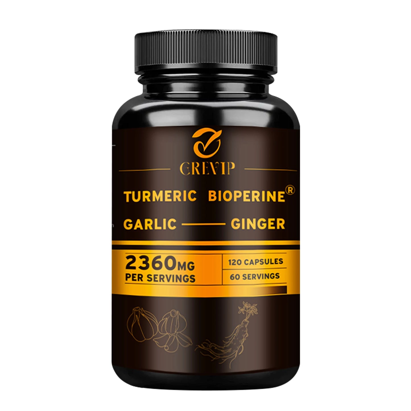 4-in-1 Turmeric Ginger Supplement - with Garlic Curcumin Black Pepper - Joints,Immune Support,Improves Digestion - 120 Capsules 120 Capsules United States